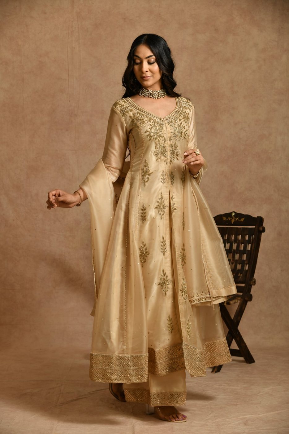 Sona Anarkali Set — gold tissue anarkali with dupatta