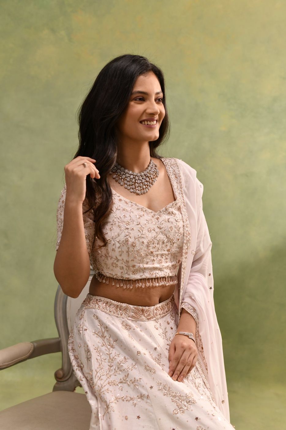 Blush hand-embroidered lehenga by YB Couture