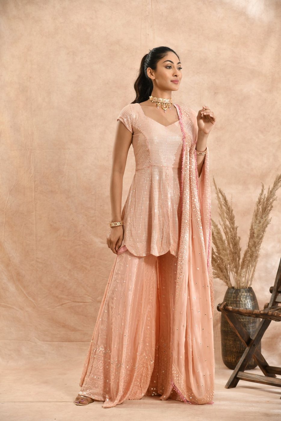 Aadhya Sharara — peach sharara set